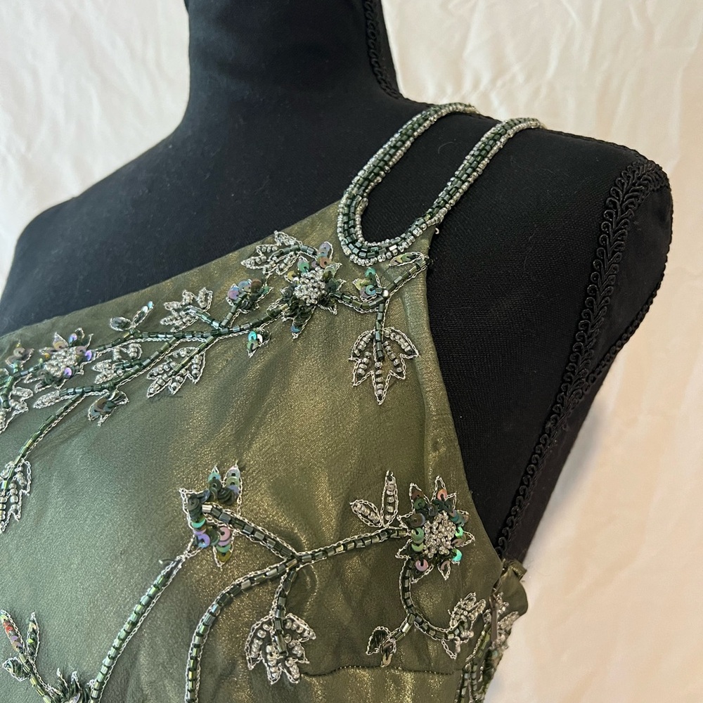 Vintage Scala Asymmetric Beaded Green Evening Dress - Picture 8 of 16